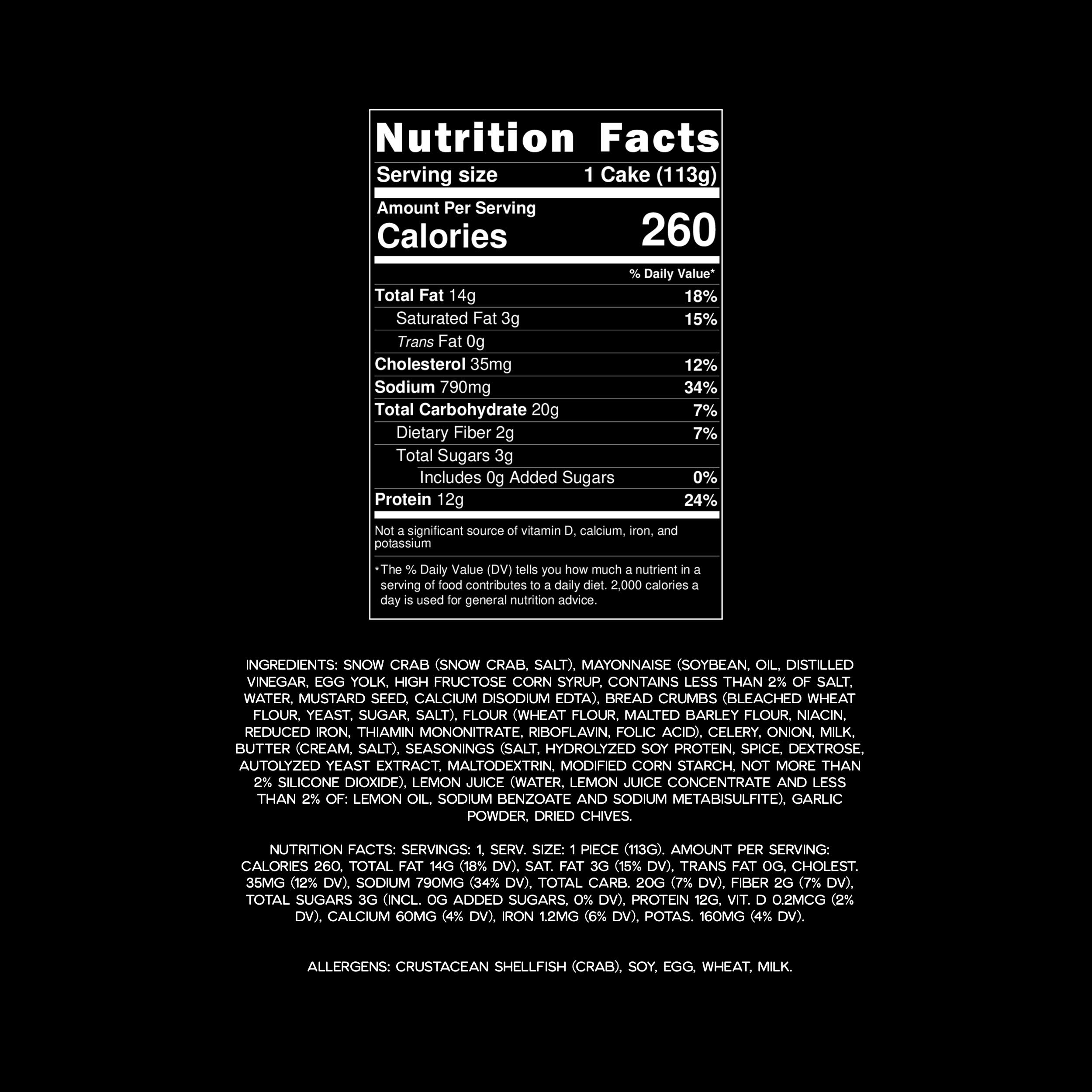 Snow Crab Cakes (2 Pack, 3.5oz Each)